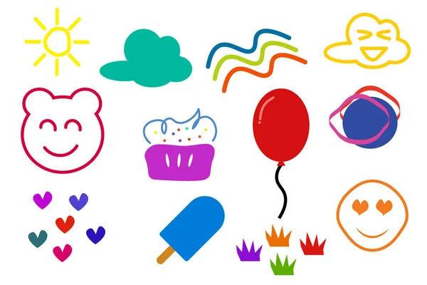 Doodle Crianças Desenhos Handdrawn Bonito Crianças Ícone — Fotografia de Stock