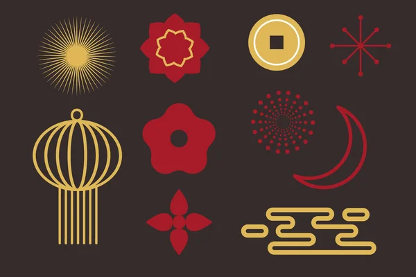 Ornamenti Tradizionali Cinesi Set Decorazioni Dell Anno Lunare Fiori Lanterne — Foto Stock