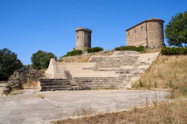 Theater, Norman Tower and Capella Palatina of Velia. Part of the Elea Unesco World Heritage Site in the Salerno region of southern Italy. Ancient Greek and Roman culture. Part of Magna Grecia.                            clipart