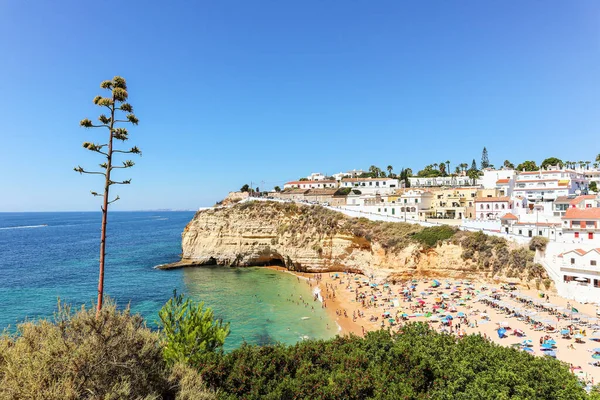 Yazın Algarve Portekiz, Lagoa yakınlarındaki Praia de Carvoeiro kıyı şeridine ve güzel Portekiz plajına bakın.