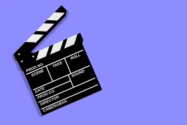 Filme Clapperboard Para Gravar Vídeos Filmes Espaço Cópia Fundo Lilás — Fotografia de Stock
