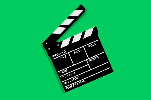 Clapperboard Para Filmar Imagens Vídeo Assume Fundo Verde — Fotografia de Stock