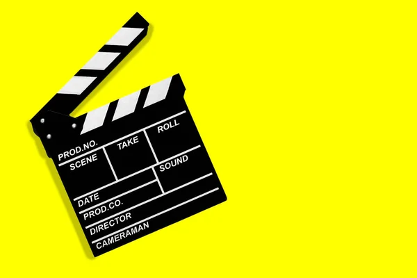 Palmas Filme Para Filmar Vídeos Filmes Espaço Cópia Fundo Amarelo — Fotografia de Stock