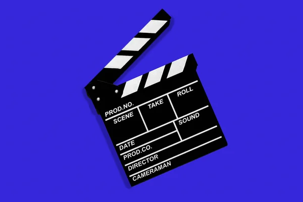 Clapperboard Para Filmar Imagens Vídeo Assume Fundo Azul — Fotografia de Stock