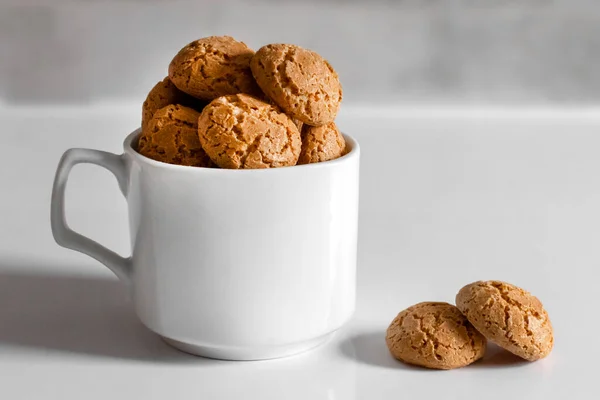 Homemade Cracked Amaretti Cookies White Coffee Cup — Stock Photo, Image