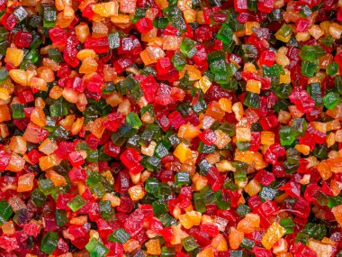 Pişirme arka planı için renkli meyve şekerli meyveler