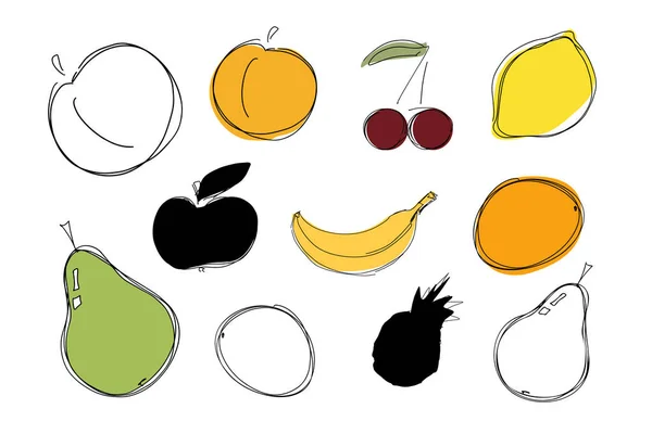 Frutta Agrumi Minimalismo Set Disegno Libro Colorare Illustrazione Lineare Vettoriale — Vettoriale Stock