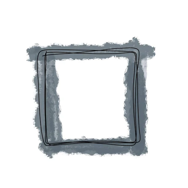 グレーのドアフレームと連続線で正方形の背景の水彩イラスト スタイリッシュなデザイン — ストック写真