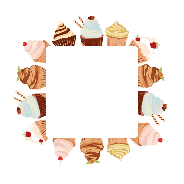 Marco Cuadrado Cupcakes Borde Vectorial Para Diseño Tarjetas Invitaciones Menús — Archivo Imágenes Vectoriales