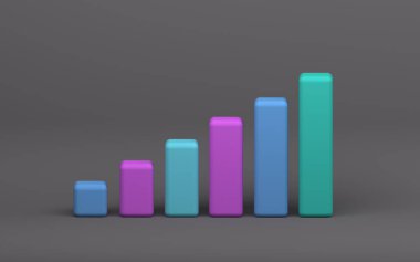 İzole edilmiş gri arkaplanda 3 boyutlu büyüme çubuğu grafiği. Piyasa yatırımları, alım satım, alım satım, alım satım, basit, izometrik, finansal, endeks, renkli, ön x. 3d basit kutu grafiği oluştur