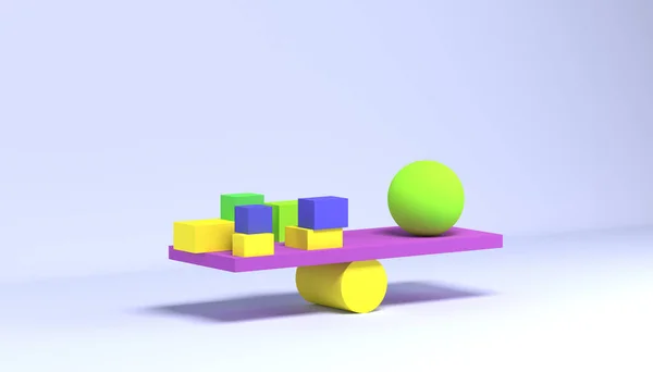 均衡的抽象说明 平衡的数字 平衡鳞片上的立方体和球体 水彩画几何背景 现代设计 3D说明 — 图库照片