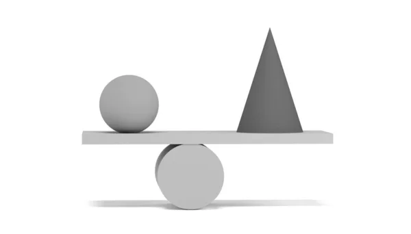 Illustration Des Gleichgewichts Volumetrischer Geometrischer Formen Auf Weißem Hintergrund Gleichgewichtskegel — Stockfoto