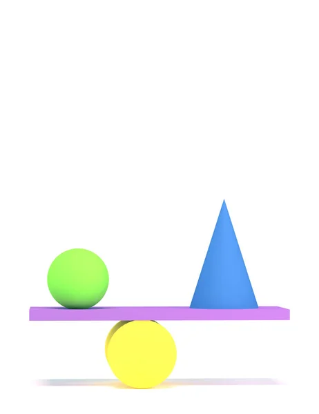 Αφηρημένη Ισορροπία Ρύθμιση Εξισορρόπηση Χρωματιστά Γεωμετρικά Σχήματα Ένα Λευκό Φόντο — Φωτογραφία Αρχείου