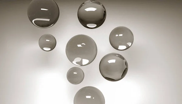 Vykreslování Spheres Abstraktní Pozadí Lesklé Bubliny Koule Bílém Pozadí Skleněné — Stock fotografie