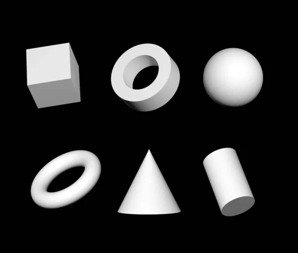 Alakzatok Renderelni Fehér Geometriai Formák Realista Primitívek Geometria Elemek Gyűjtemény — Stock Fotó