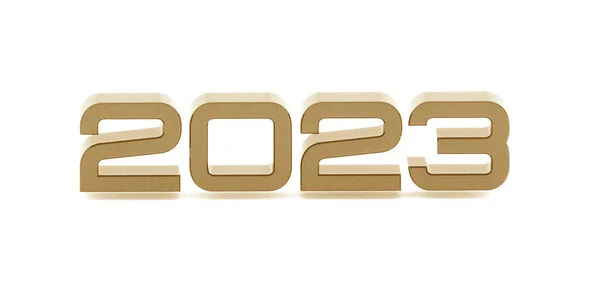 3D金奢侈品2023快乐新年最小文本模板背景渲染 发亮的黄色文字 2023签署 — 图库照片