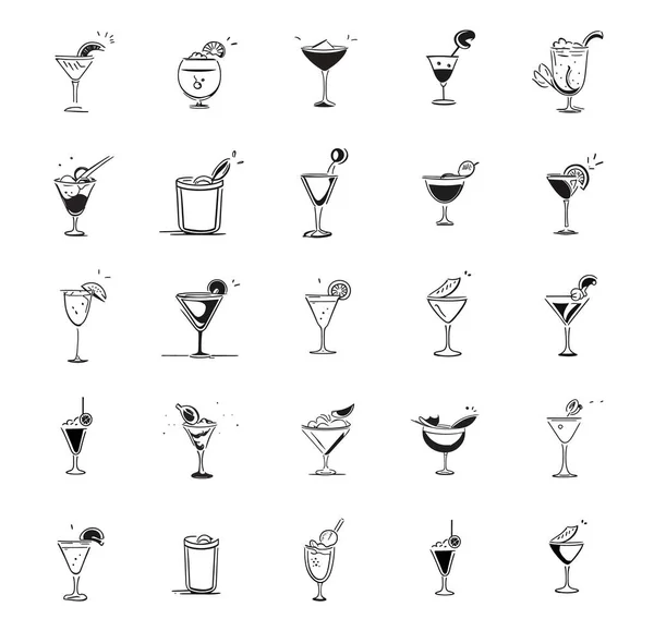 Vector Bosquejo Gafas Alcohol Icono Conjunto Estilo Garabato Tipos Vasos — Archivo Imágenes Vectoriales