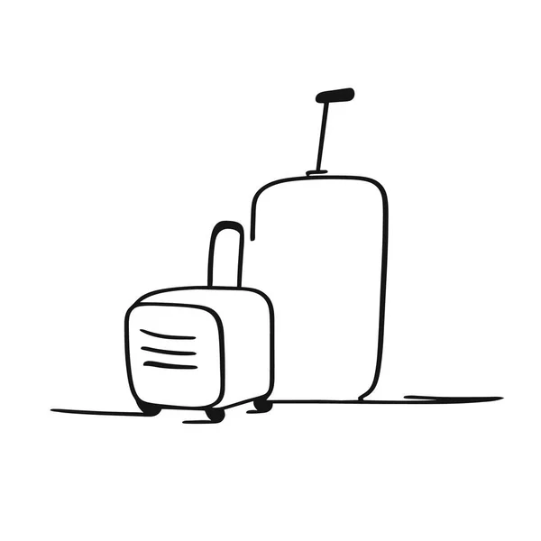落書きスタイルの車輪のスーツケース 連続的なラインのデッサン様式の旅行のスーツケース トラベルバッグ スケッチ モノクロイラスト ベクトルイラスト — ストックベクタ