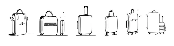 Collection Travel Bags Set Suitcases Bags Black White Vector Illustration — Stock Vector