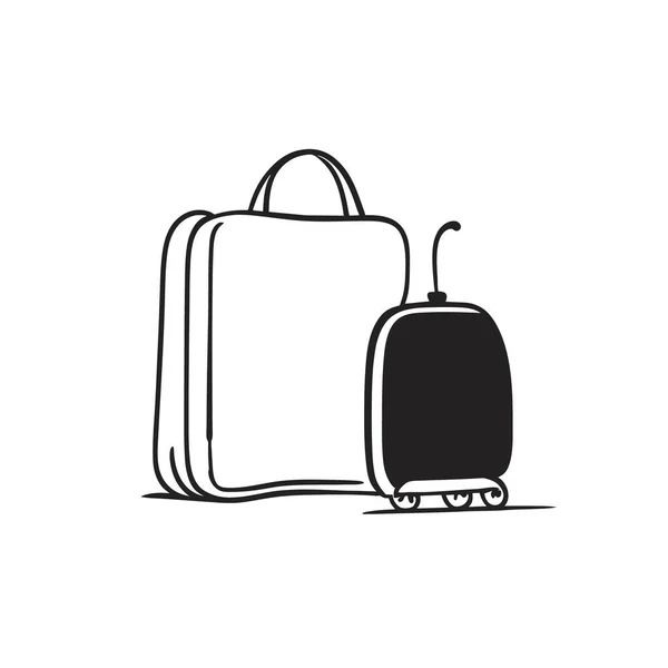 가방의 스케치 모노크롬 그리기 비즈니스 여행사 상점의 미니멀리스트 디자인 — 스톡 벡터