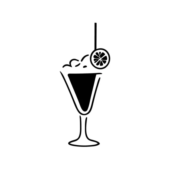 Icône Cocktail Décoré Citron Illustration Vectorielle Noir Blanc Dans Style — Image vectorielle