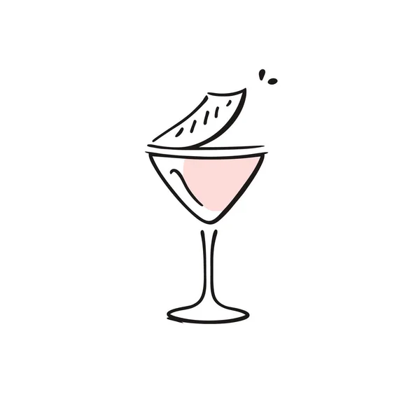 Cocktailglas Flaches Minimalistisches Design Balkensymbol Schwarz Rosa Illustration Doodle Stil — Stockvektor