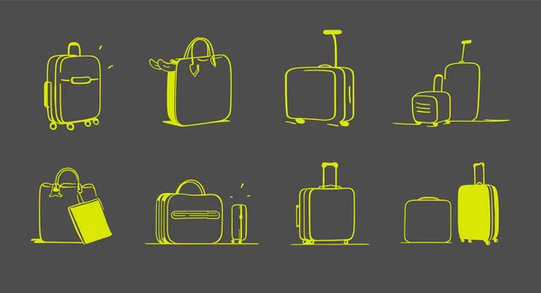 Set Suitcases Doodle Style Luggage Icons Set Travel Icons Vector — Stock Vector