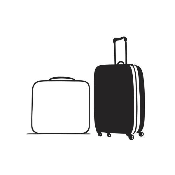 連続的な線のデッサン様式 スケッチ モノクロのイラストの旅行袋 トラベルバッグブラックアイコン 旅行スーツケースのコンセプトと空港のサイン ミニマルストロークフラットスタイルモダンなシンプルなロゴ — ストックベクタ