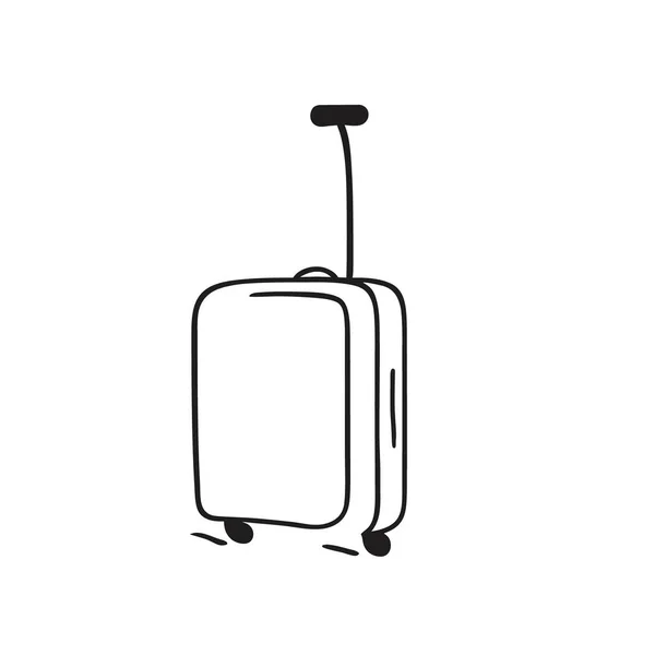 Luggage Valise Wheels Retractable Handle Black Line Sketch White Background — Stock Vector
