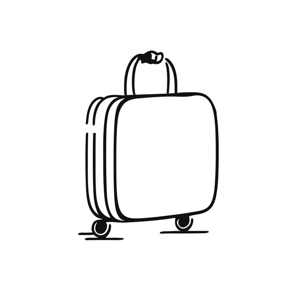 車輪リニアアイコンに大きな荷物スーツケース ホワイトバックのリニアアアートのスーツケース 飛行機のスーツケース 薄いラインのイラスト — ストックベクタ