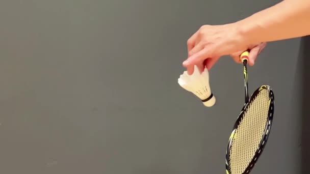 Badminton Wahadłowiec Służy Prom Piór Rakieta Gry Sportowe — Wideo stockowe