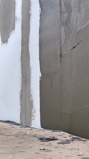 Close Workers Hand Trowel Applying Mortar Rigid Polyurethane Foam Home — Stock Video