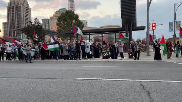 和平抗议战争 2023年10月28日 巴勒斯坦人在加拿大举行街头集会 抗议以色列和加沙地带的战争 — 图库视频影像