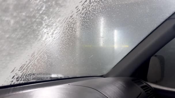Robot Car Wash Foam Automatic Car Wash View Car Cabin — Stock Video