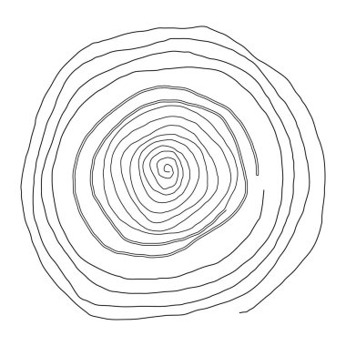 Elle çizim, topoğrafya karalaması. Siyah ve beyaz daire rotası. Vektör grafik arkaplan sürekli çizgi. Dolambaçlı Dolaşım.