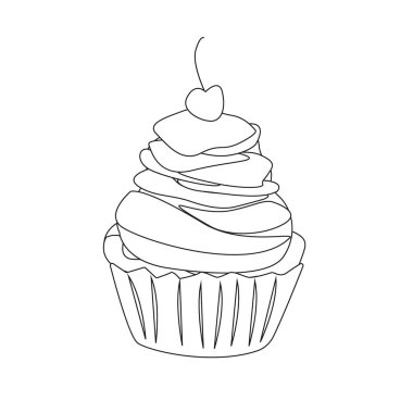 Kirazlı kek. Vektör çizimi. Beyaz arka planda tatlı. Kekle vektör illüstrasyon. Poster, afiş, ağ ve logo tasarımı için kullanılır..