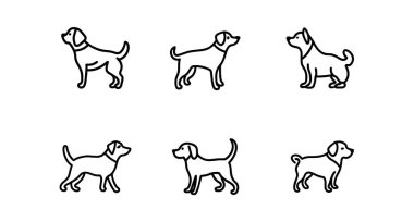 Icon Set Köpeği. Bir grup köpek silueti. Köpek taslak simgeleri. Köpek koleksiyonu lineer stil, vektör illüstrasyonu. Renk Şablonu.