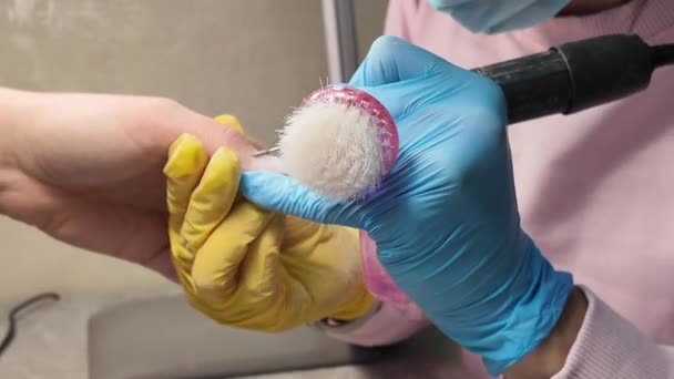 Procedura Îngrijire Unghiilor Într Salon Manichiură Închiderea Mâinii Clienților Unui — Videoclip de stoc