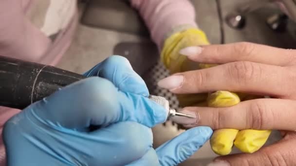 Hardware Manicure Close Womans Hand Manicure Professional Nail Technician Work — Stock Video