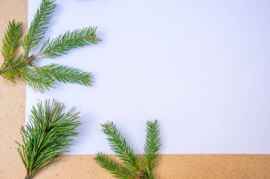 Taze çam dalları boş bir kağıt parçasının etrafına ustalıkla yerleştirilerek, kış boyunca tatil sanatı projeleri için davet edici bir ortam oluşturuluyor..