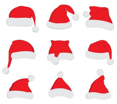 Noel Baba kırmızı şapka kesimi. Noel Baba şapkalı, Noel Baba kırmızı şapkalı, beyaz şapkalı. Yeni yıl Noel Baba kırmızı şapkası. Noel Baba şapka vektörü. Noel Baba Noel şapkası süsleme vektörü. Çizgi film Noel Baba Xmas Kutlaması