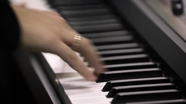 Hands Man Pressing Keys Musical Instrument Piano Musician Plays Melody — Vídeo de Stock