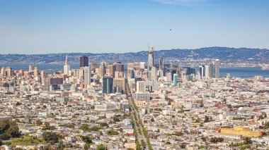 San Francisco skyline panorama. Aerial view of downtown San Francisco. Downtown San Francisco aerial view of skyscrapers