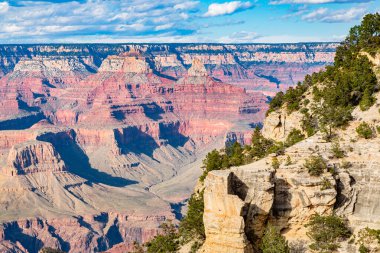 Grand Canyon in Arizona, USA. Skyline of Grand Canyon National Park. Panorama in beautiful nature landscape scenery at sunset in Grand Canyon National Park.