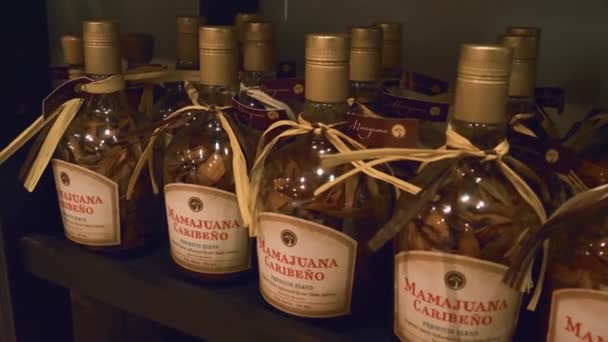 Mamajuana Souvenirflaskor Punta Cana Mamajuana Hemgjord Afrodisiakum Dryck Gjord Medicinska — Stockvideo