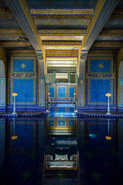 stock image San Simeon, California - 19 April 2017: Interior view of the famous luxury Roman Pool inside the Hearst Castle. Tourist attraction and famous place in California