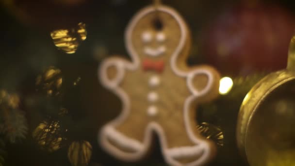 Имбирный Хлеб Человек Милый Щенок Игрушка Рождественское Украшение Зеленом Фоне — стоковое видео