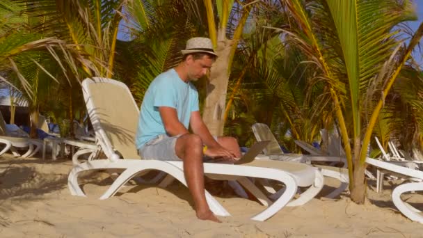 Фріланс Пляжі Відпочинок Мрії Роботі Насолода Життям Під Час Роботи — стокове відео