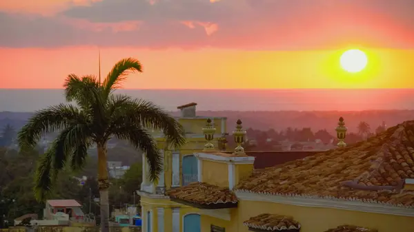 Solnedgang Utsikt Fra Observasjonsdekk Terrasse Vakker Solnedgang Den Karibiske Byen – stockfoto