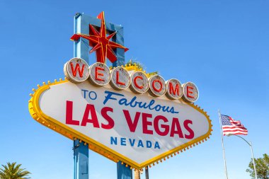 Welcome to Las Vegas sign. Welcome to Fabulous Las Vegas sign by day, Nevada. Welcome to Las Vegas, street sign in blue sky. Welcome sign at the start of the famous Las Vegas Strip. clipart